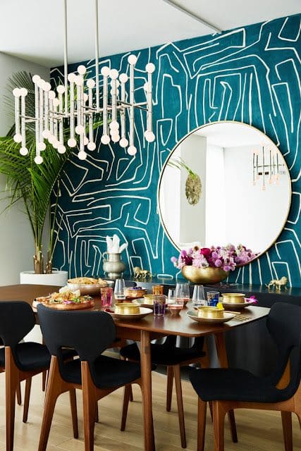 colorful dining room accent wall