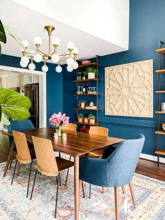 dining room accent wall with plants