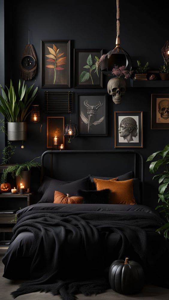 bedroom with gothic home decor