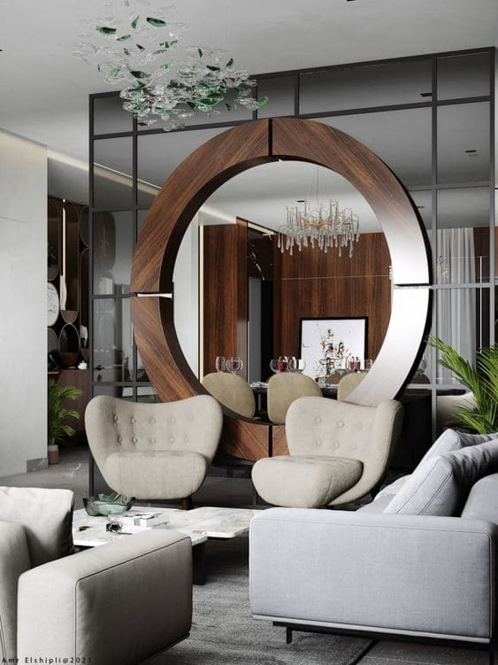 modern living room furniture with mirror